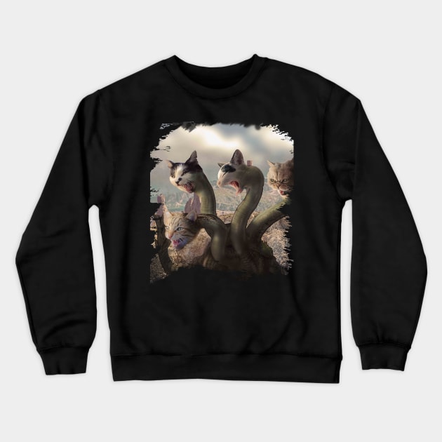 Evil Lernaean Hydra Dragon Cat Crewneck Sweatshirt by Random Galaxy